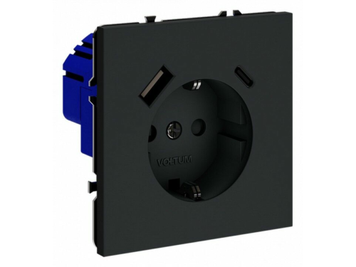 Розетка с заземлением и со шторкой и 2хUSB type A и C, без рамки Voltum S70 VLS040507