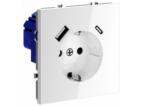 Розетка с заземлением и со шторкой и 2хUSB type A и C, без рамки Voltum S70 VLS040501