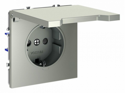 Розетка с заземлением и со шторкой, без рамки с крышкой Voltum S70 VLS040305