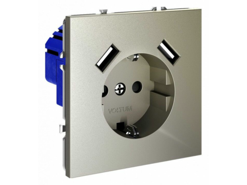Розетка с заземлением и со шторкой и 2хUSB type A, без рамки Voltum S70 VLS040404