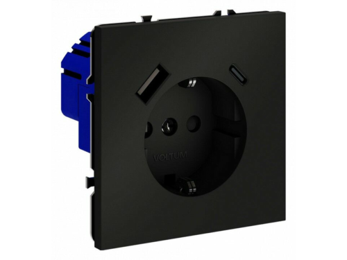 Розетка с заземлением и со шторкой и 2хUSB type A и C, без рамки Voltum S70 VLS040508