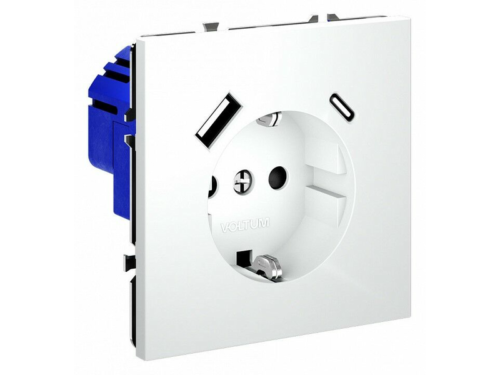 Розетка с заземлением и со шторкой и 2хUSB type A и C, без рамки Voltum S70 VLS040502