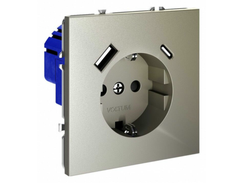 Розетка с заземлением и со шторкой и 2хUSB type A и C, без рамки Voltum S70 VLS040504