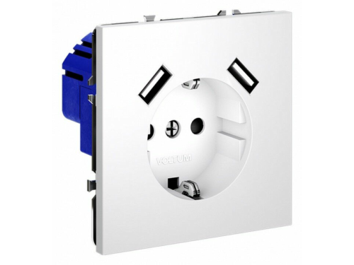 Розетка с заземлением и со шторкой и 2хUSB type A, без рамки Voltum S70 VLS040402