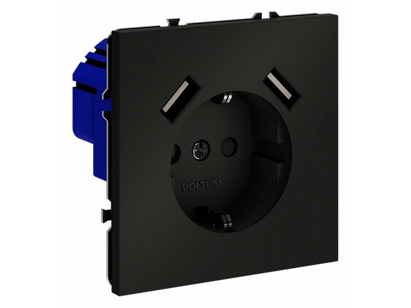 Розетка с заземлением и со шторкой и 2хUSB type A, без рамки Voltum S70 VLS040408